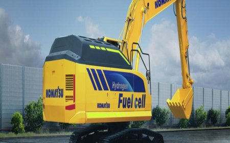 Komatsu introduces a concept machine for a medium-sized hydraulic excavator powered by a hydrogen fuel cell.