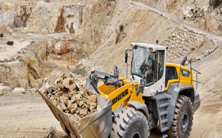 Two robust Liebherr wheel loaders.